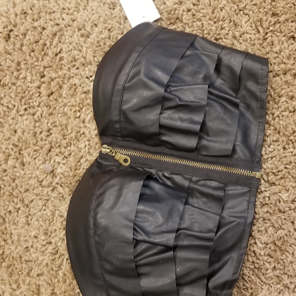 Leather front zip bandeau